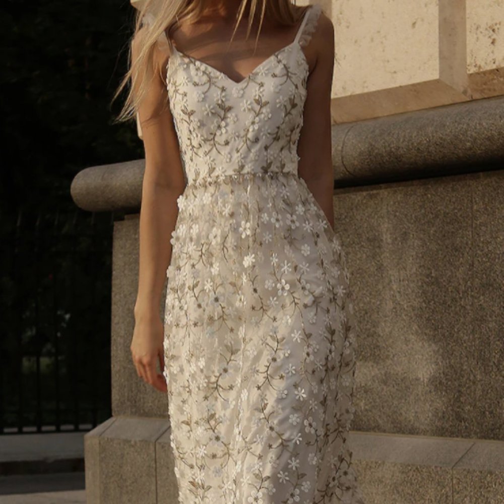 Floral-embroidered midi dress
